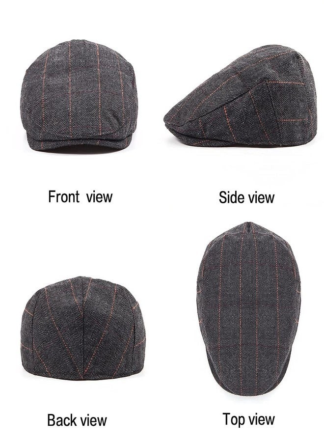 LADYBRO Satin Lining Newsboy Hat for Men Cap Irish Wool Blend (Plaid Black, L/XL, 7 5/8) - Image 5